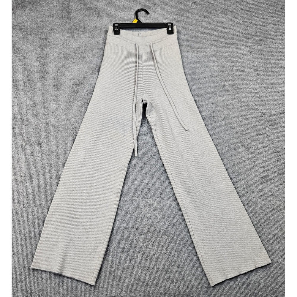 Faded Rose Womens Gray Ribbed Knit Wide Leg Drawstring Lounge Pants Size M